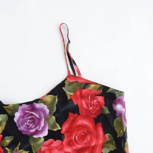 Vintage 90'S Victoria's Secret Black  & Red Floral 100% Silk Cami Tank Top S - Picture 10 of 12